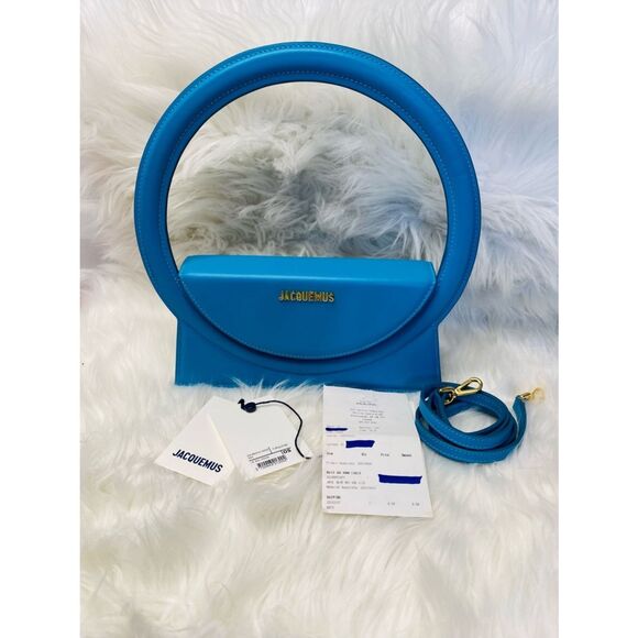 Jacquemus Handbags - Jacquemus New Price & Pics Le Grand Rond (LARGE ROUND) Blue Leather Bag NWT